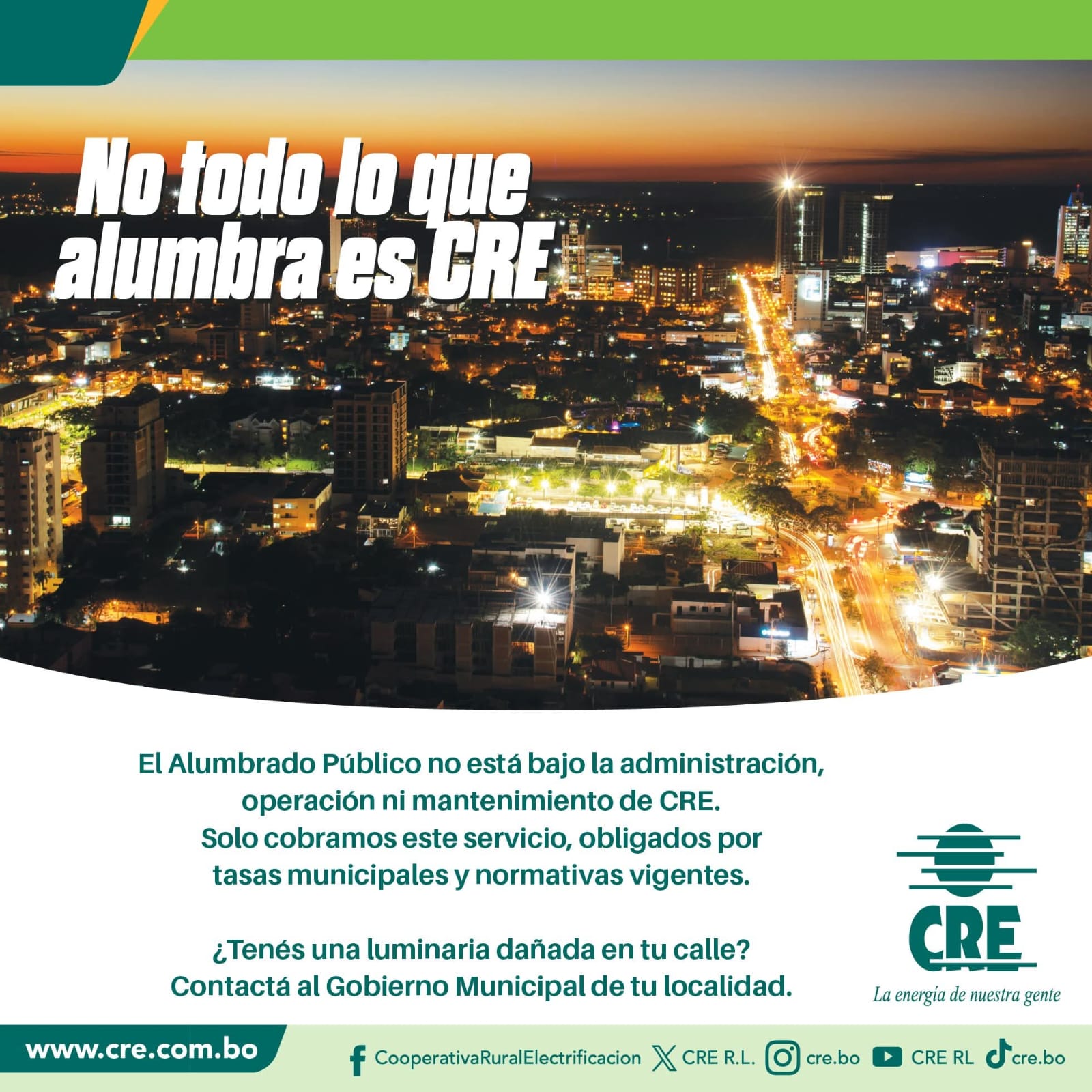 Lee más sobre el artículo CRE aclara: El alumbrado público no es de su responsabilidad, solo cobra tasas municipales obligatorias