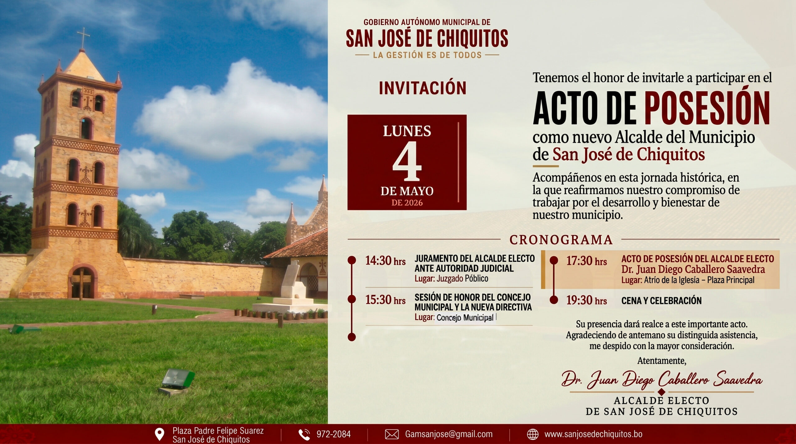 Lee más sobre el artículo San José de Chiquitos se Prepara para el Acto de Posesión del Dr. Juan Diego Caballero Saavedra
