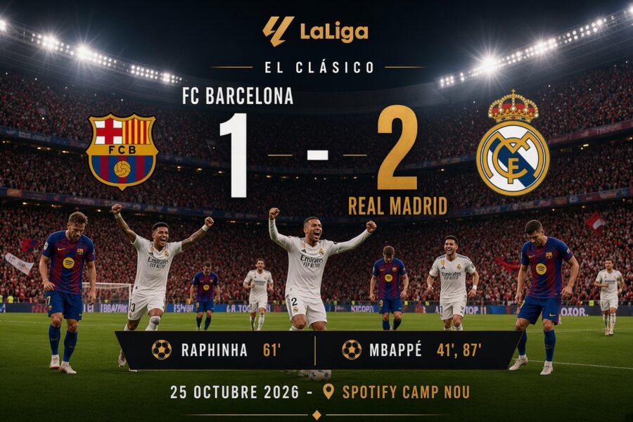 Real Madrid gana 2-1 al Barcelona en el Camp Nou con doblete de Mbappé