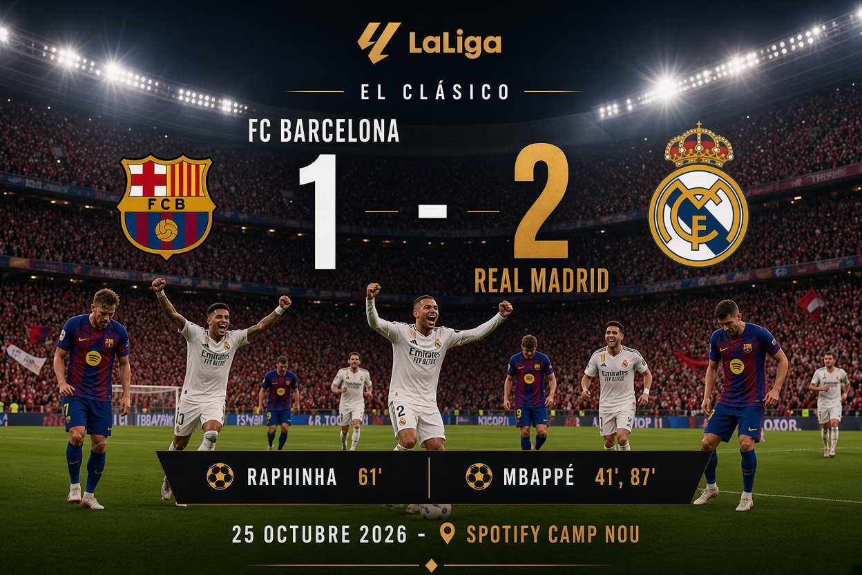 En este momento estás viendo Real Madrid gana 2-1 al Barcelona en el Camp Nou con doblete de Mbappé